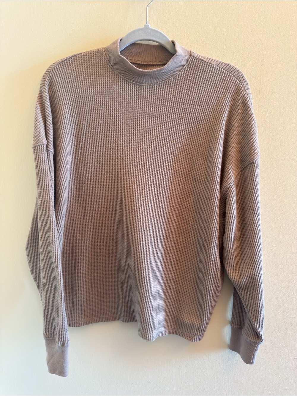 Women's Taupe Waffle Knit Mock Neck Sweater